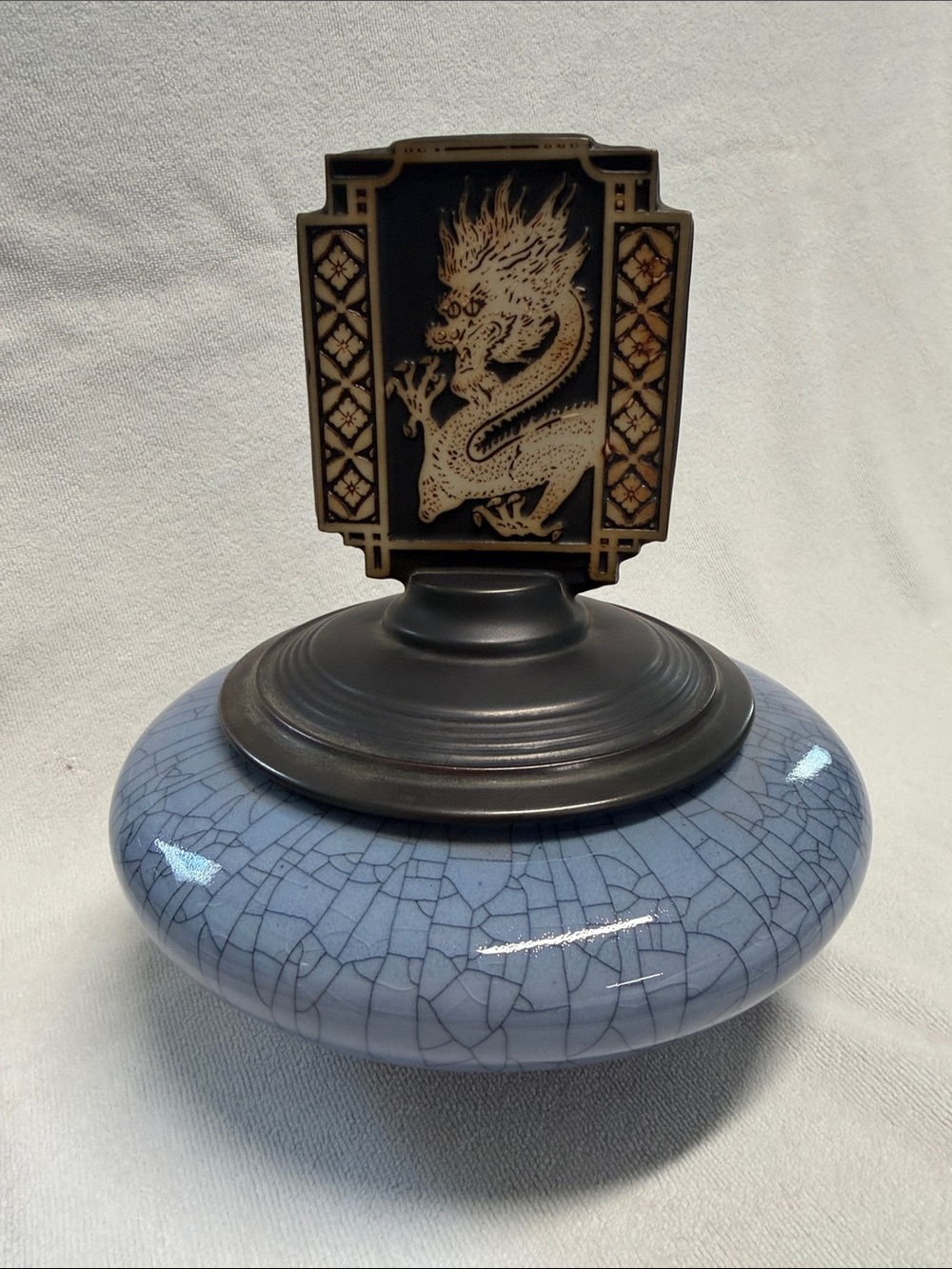 Decorative Blue Crackle Ceramic Jar with Dragon Finial